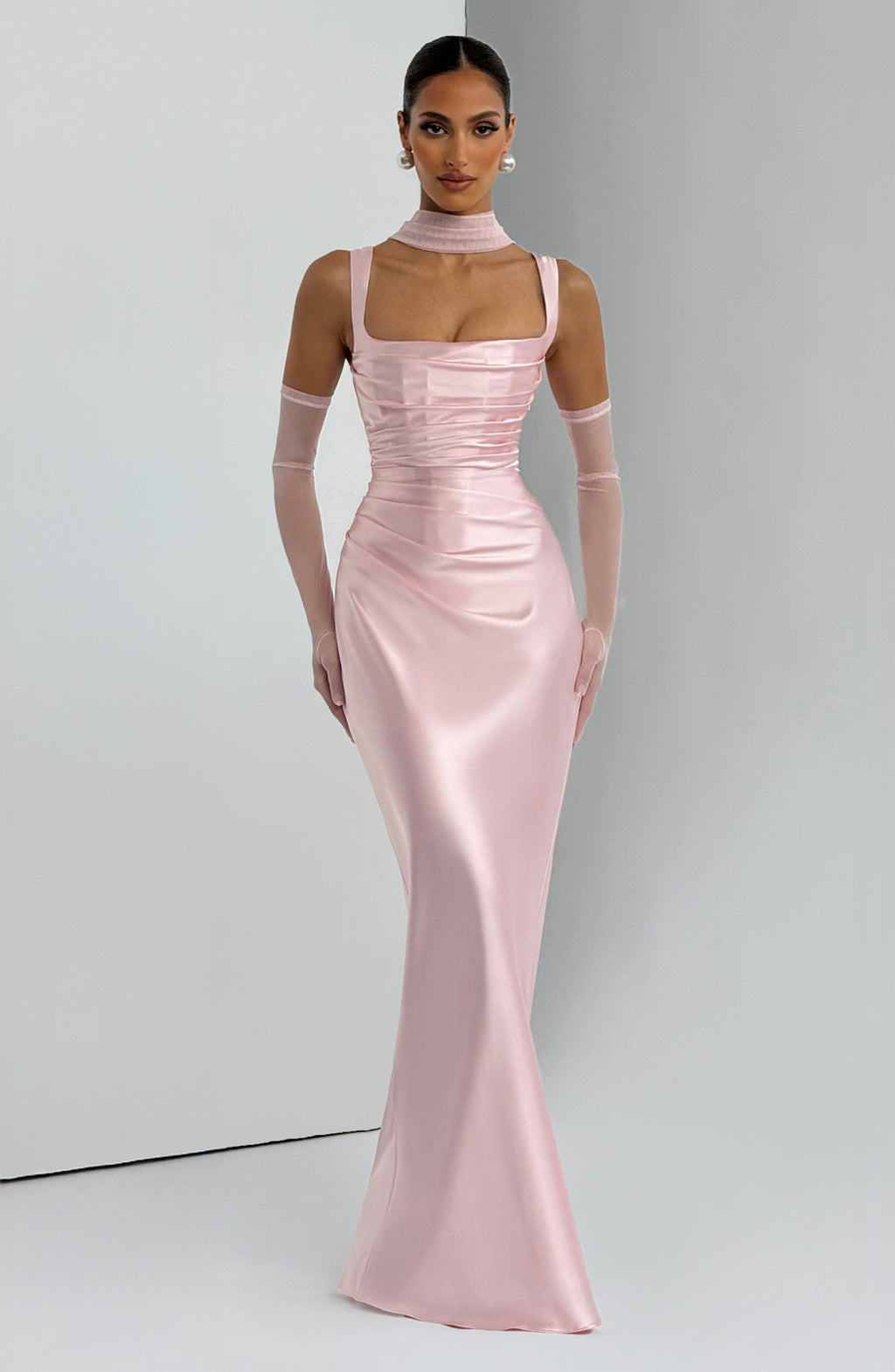 Vestido de graduación largo rosa de satén - Carlota™ Ana Ibiza