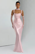Vestido de graduación largo rosa de satén - Carlota™ Ana Ibiza