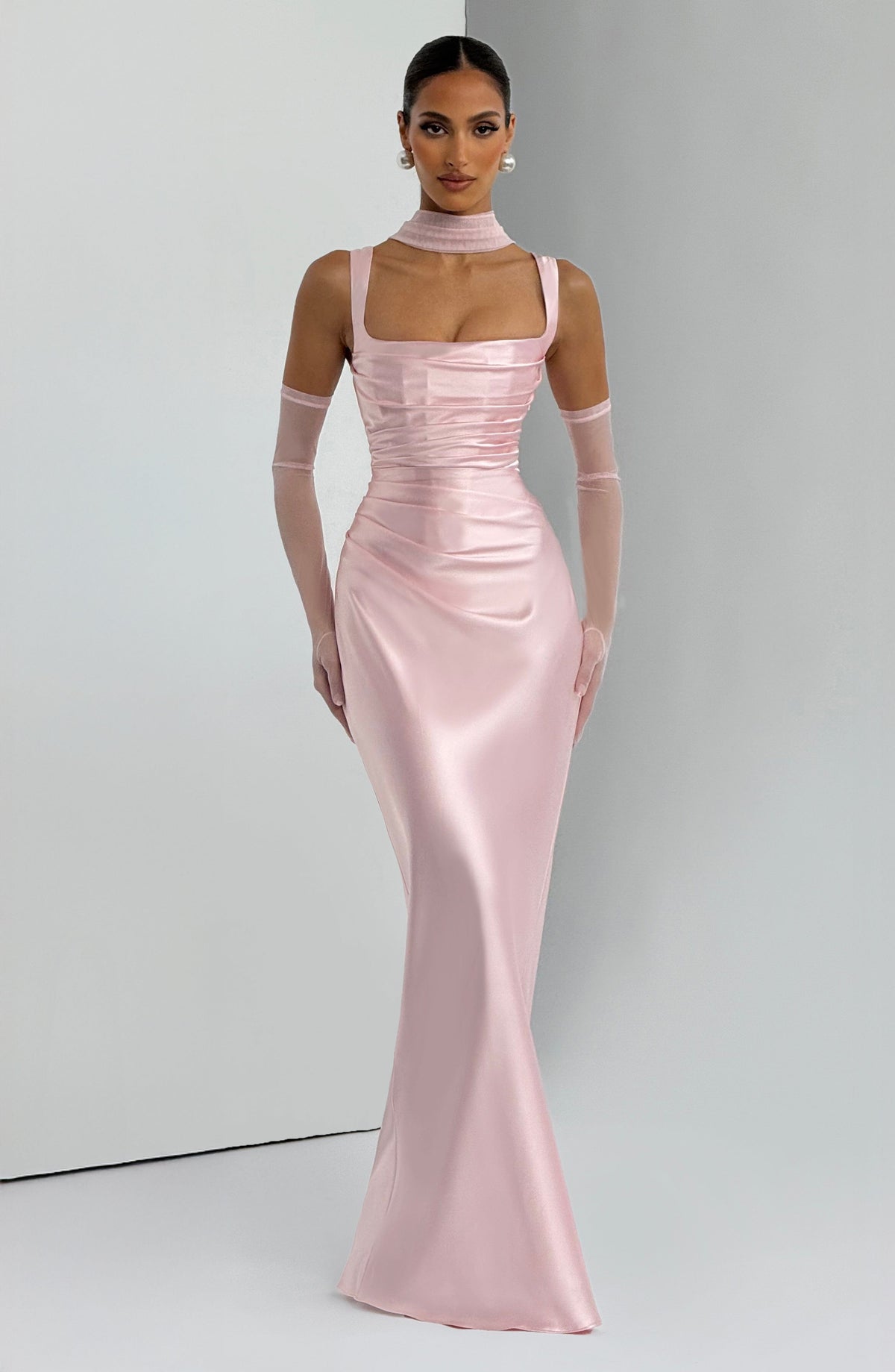 Vestido de graduación largo rosa de satén - Carlota™ Ana Ibiza