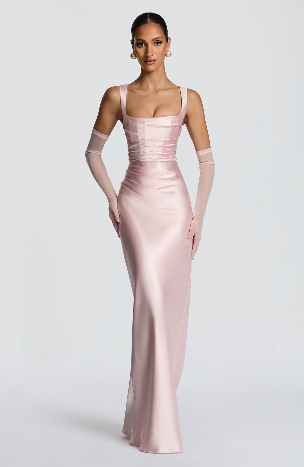 Vestido de satén Carlota™ rosa con corsé, foto 7