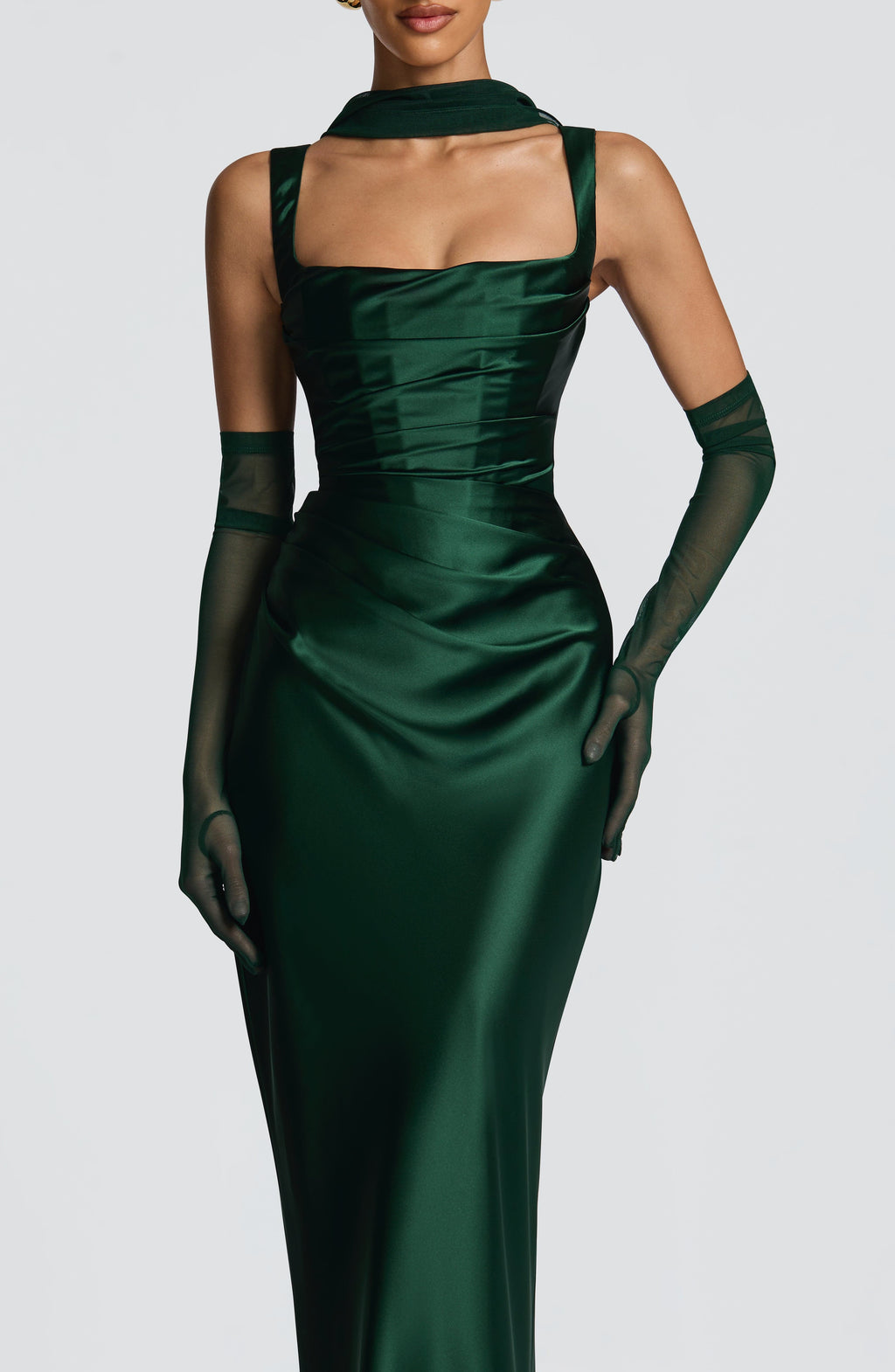 Vestido de satén Carlota™ esmeralda con corsé, foto 13