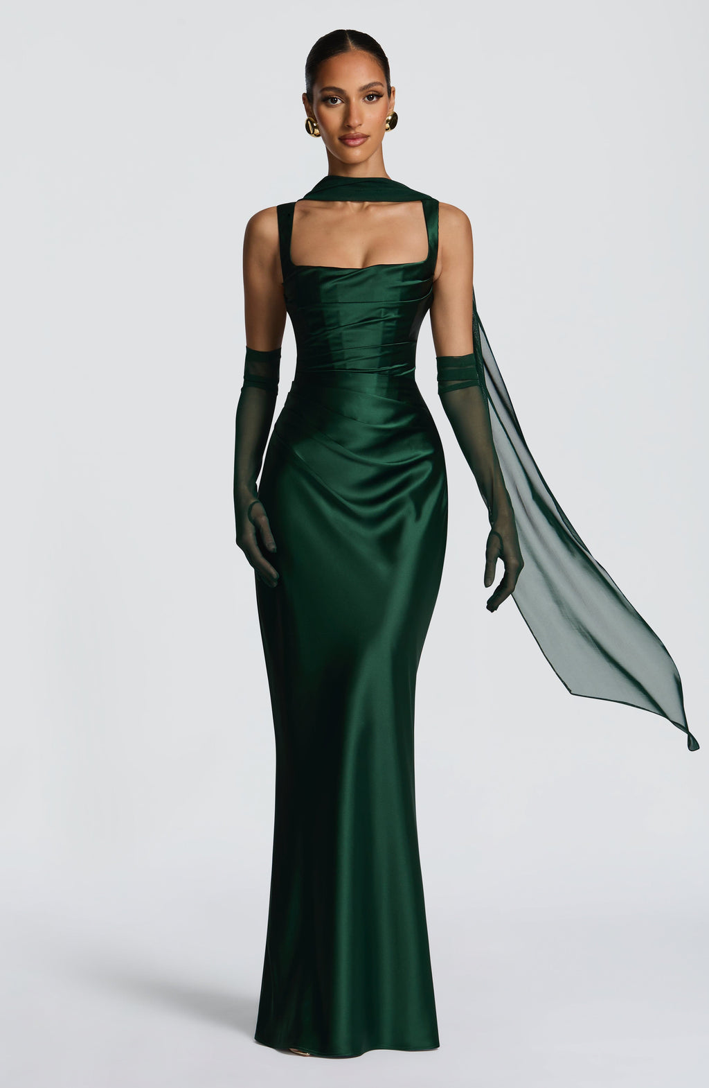 Vestido de graduación largo esmeralda de satén - Carlota™ Ana Ibiza