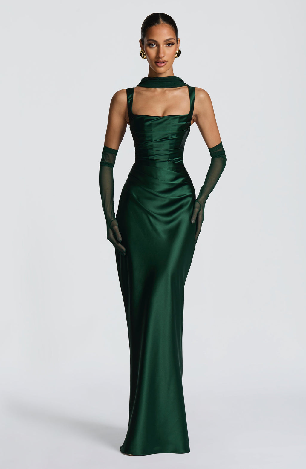 Vestido de satén Carlota™ esmeralda con corsé, foto 11