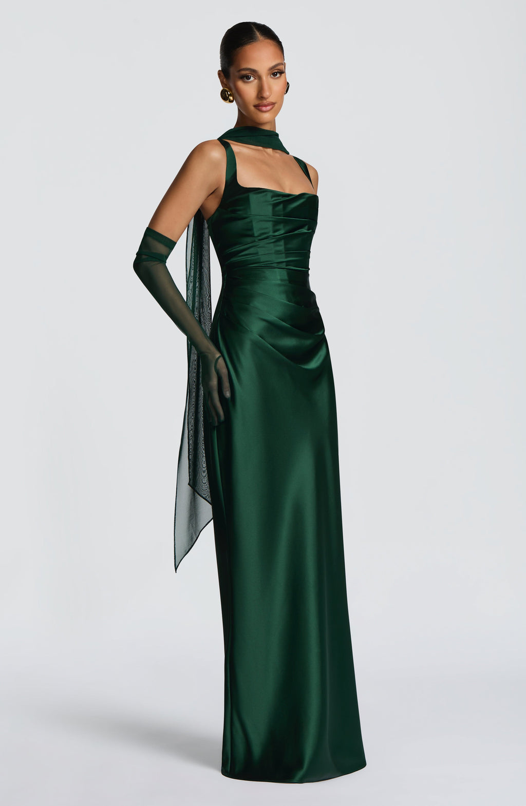 Vestido de satén Carlota™ esmeralda con corsé, foto 7