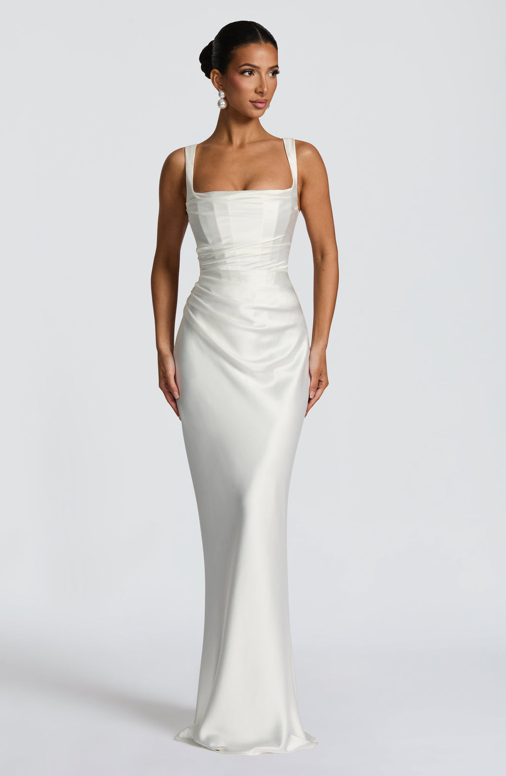 Vestido blanco largo de satén para preboda o evento - Carlota™ Ana Ibiza
