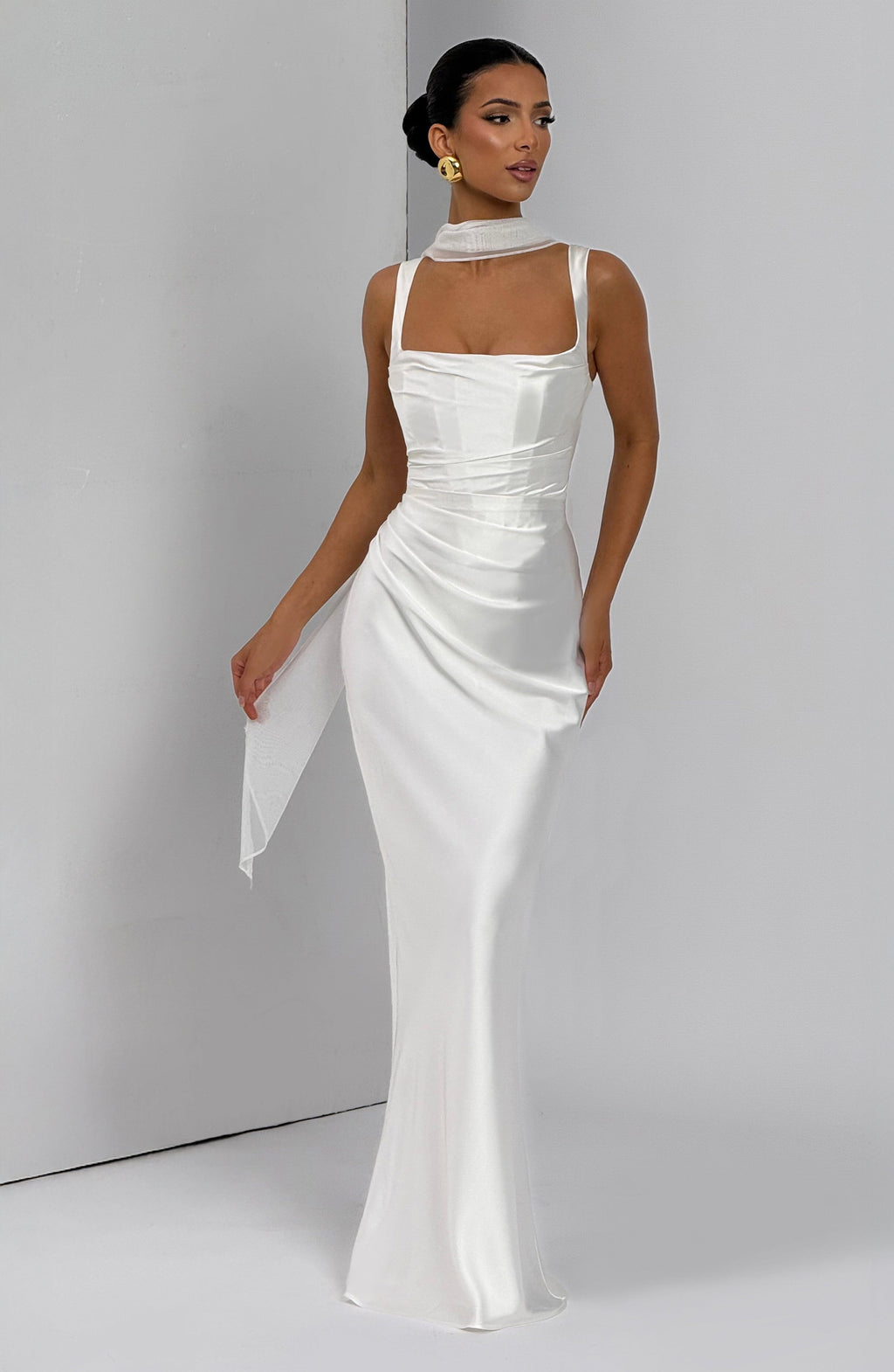Vestido de satén Carlota™ marfil con corsé, foto 7