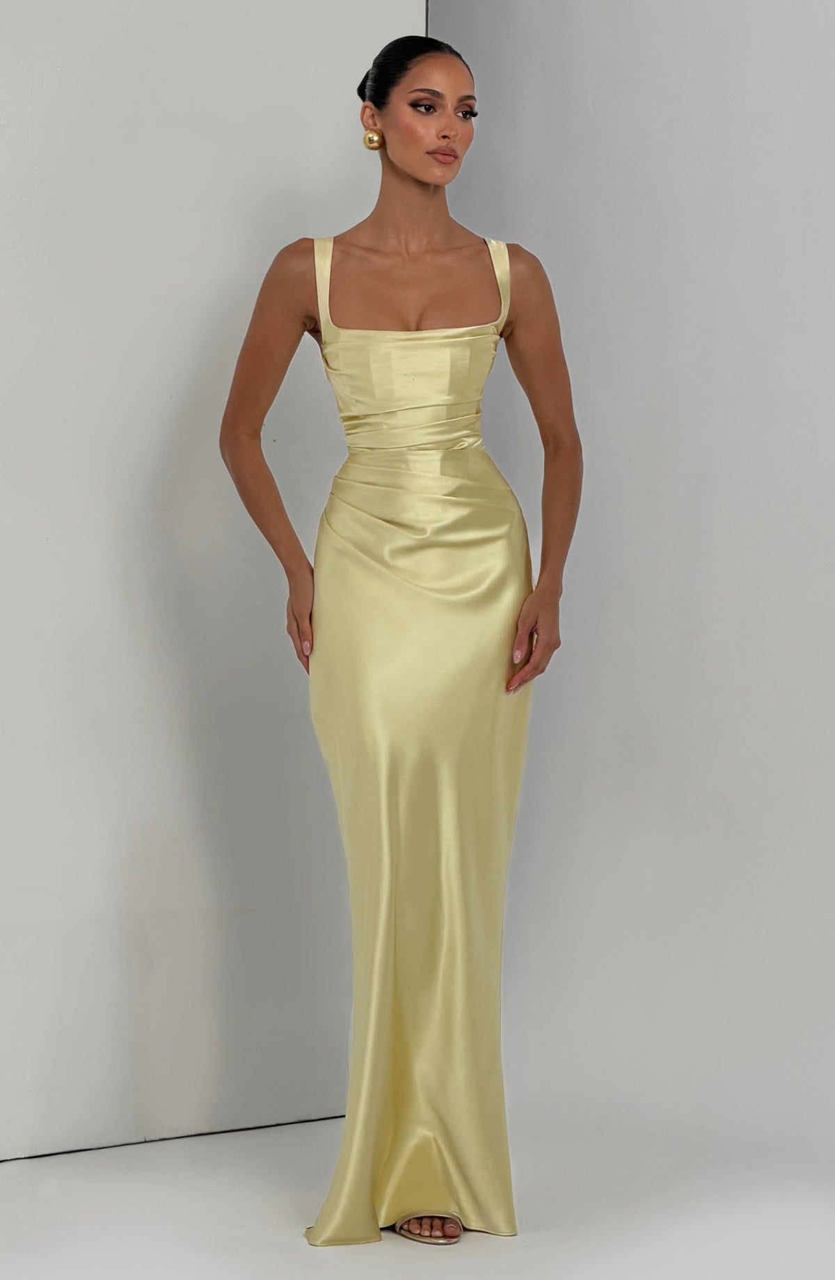 Carlota™ amarillo limón: vestido largo de satén para una cena de gala, foto 5