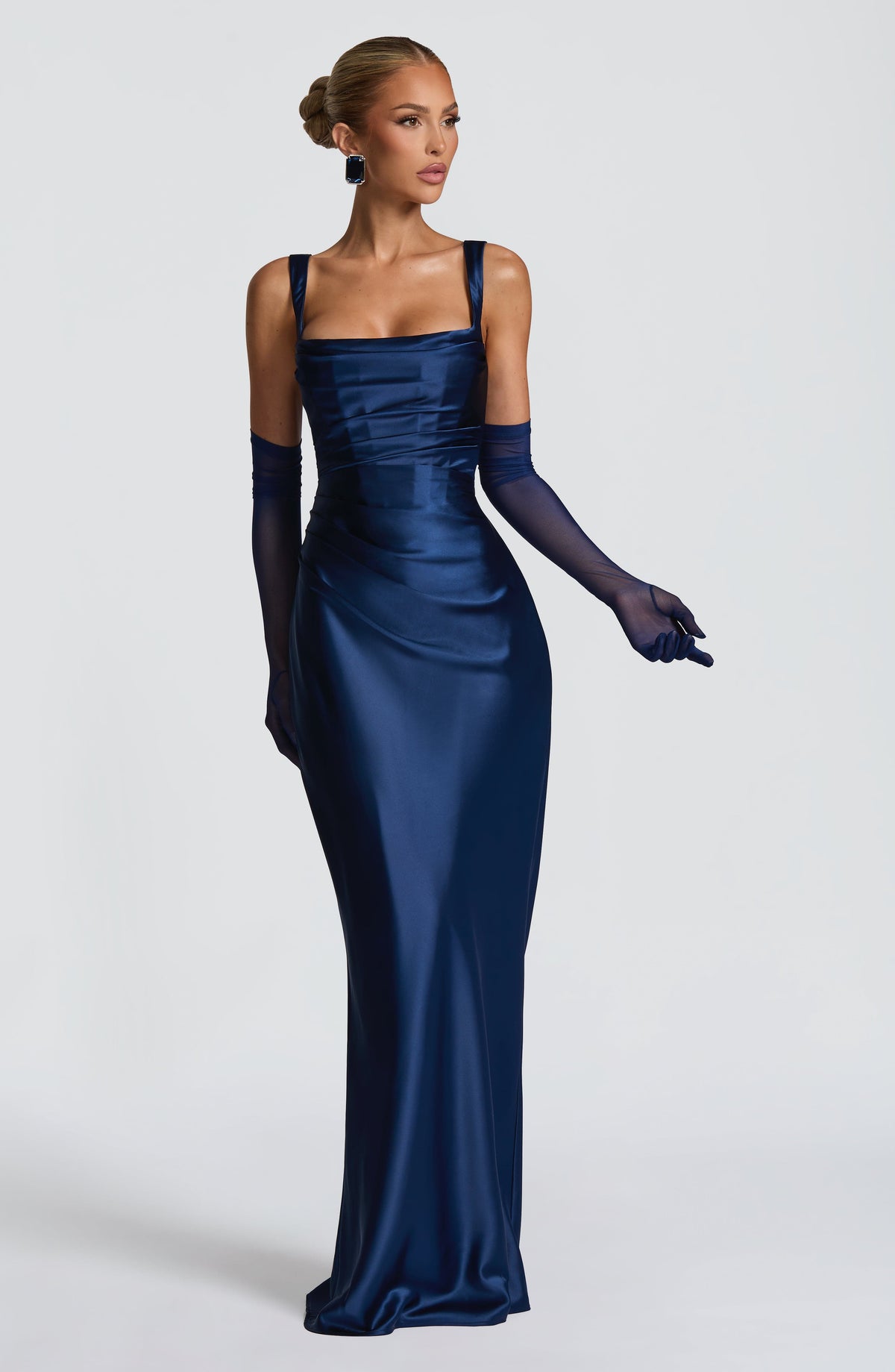 Carlota™ azul marino: vestido largo de satén para una cena de gala, foto 5