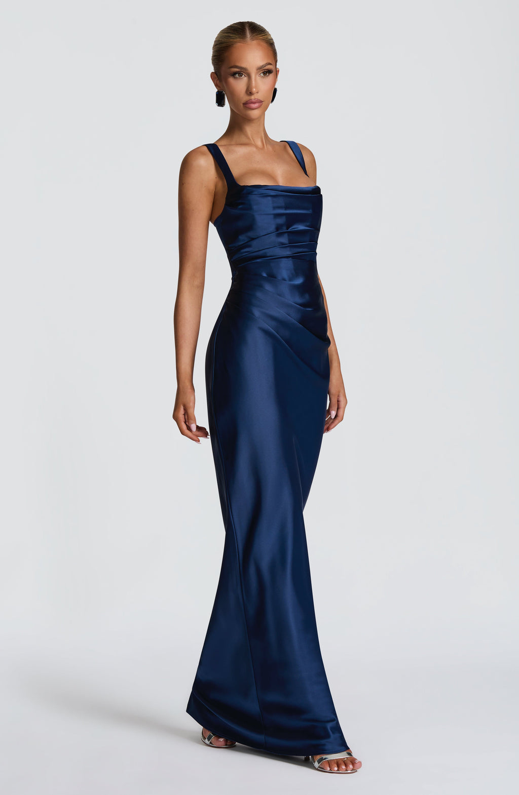 Vestido de evento Carlota™ azul marino en satén con corsé, foto 4