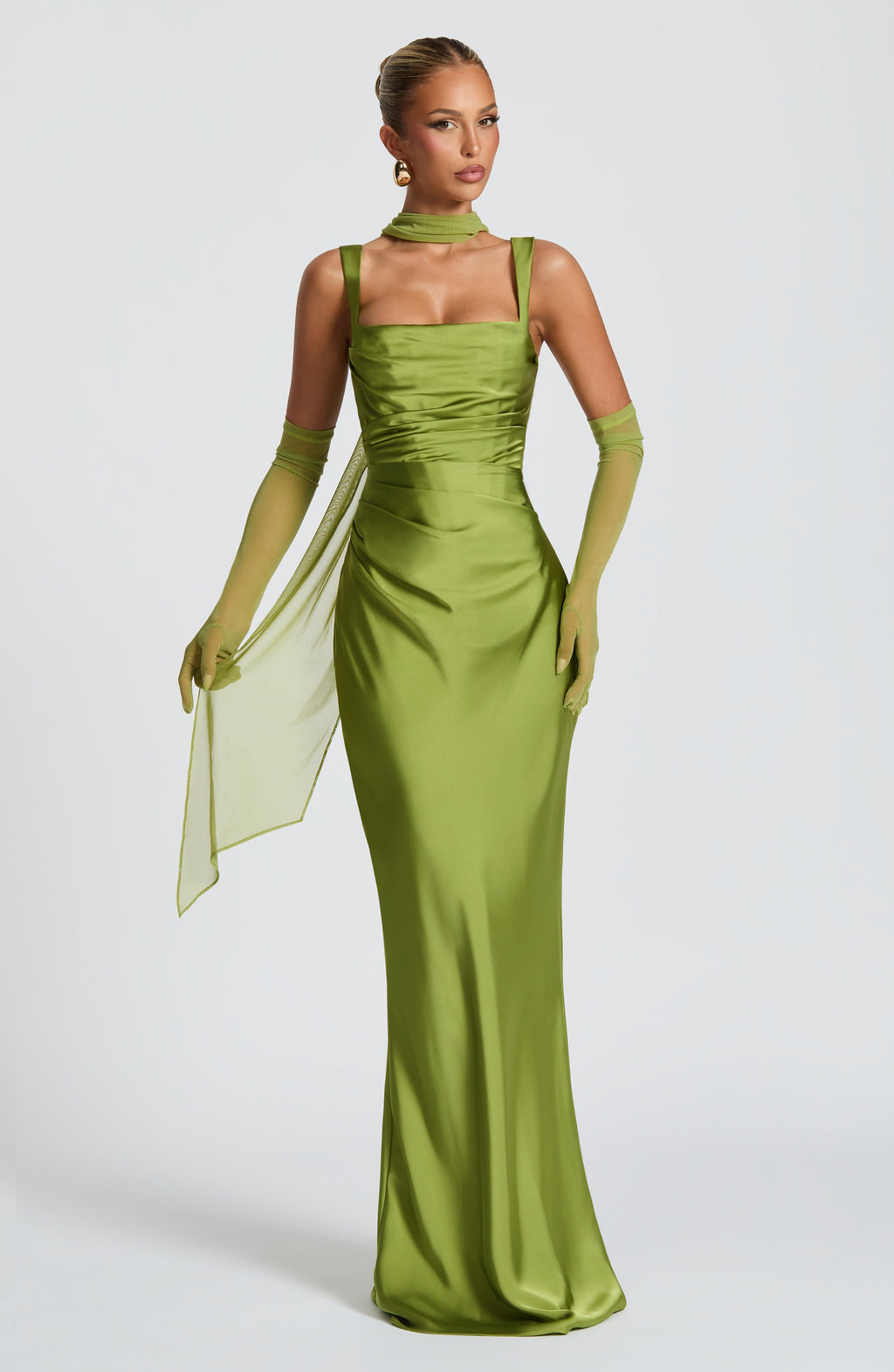 Vestido de evento Carlota™ oliva con corsé, foto 4