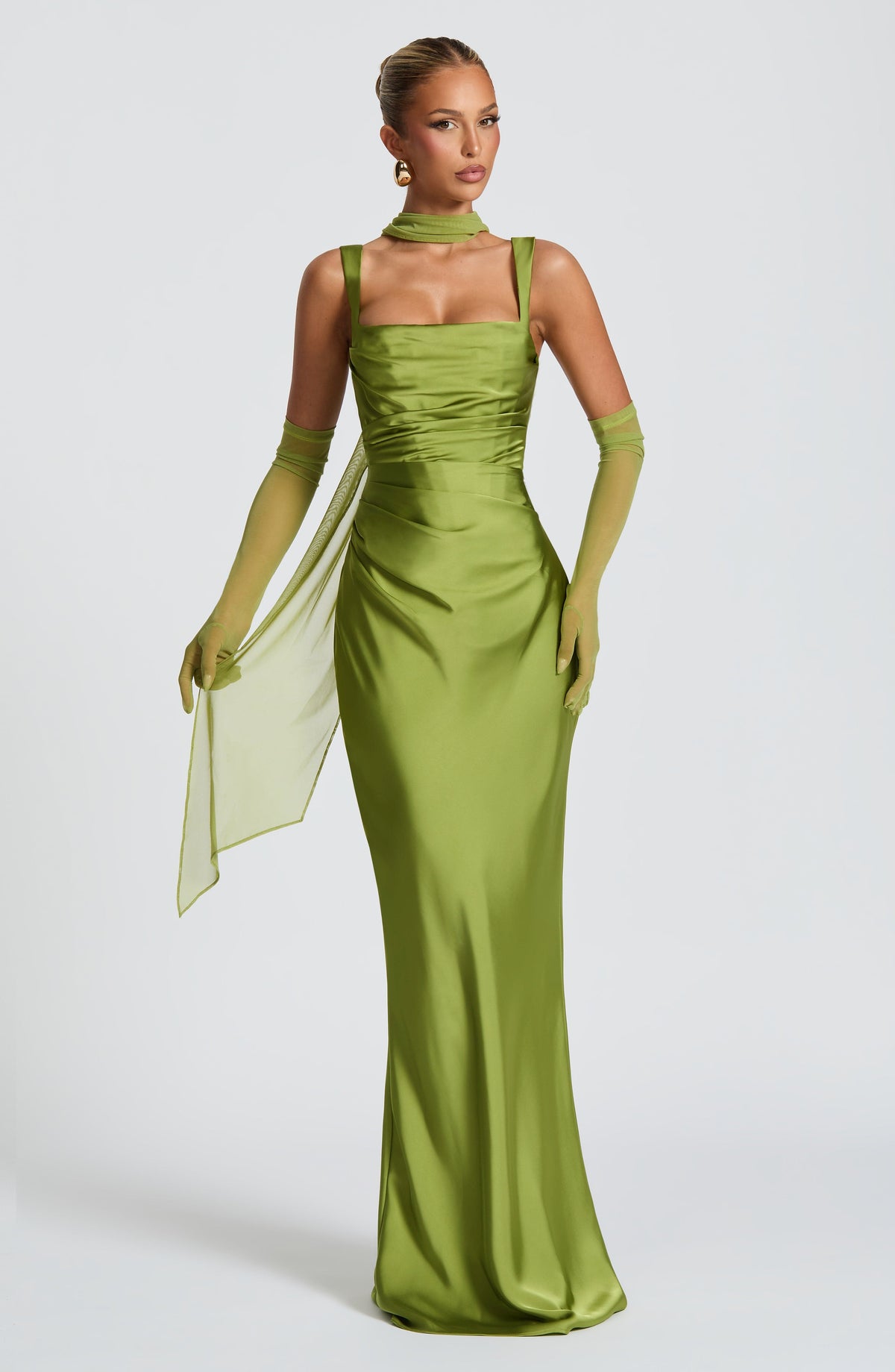 Vestido de evento Carlota™ oliva con corsé, foto 4