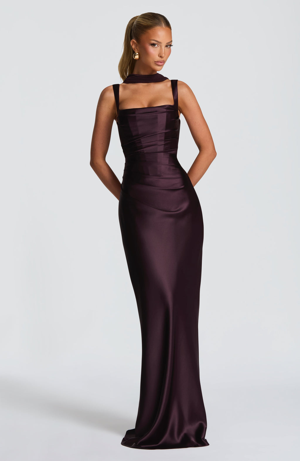 Vestido de evento Carlota™ morado en satén con corsé, foto 4