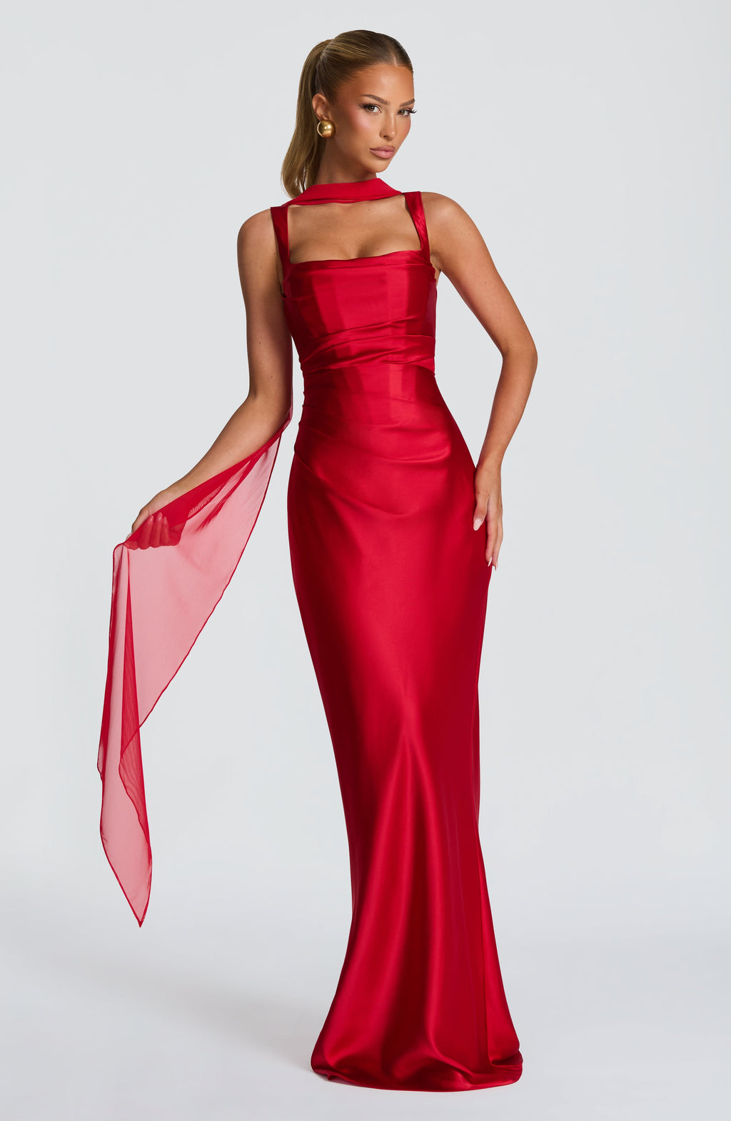 Vestido de graduación largo rojo de satén - Carlota™ Ana Ibiza