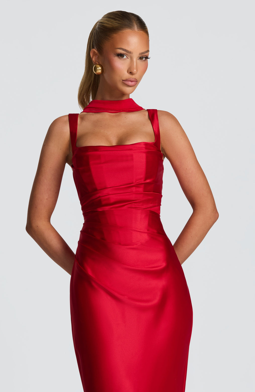 Vestido de satén Carlota™ rojo con corsé, foto 7