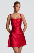 Vestido corto de cóctel rojo de satén - Carlota™ Ana Ibiza