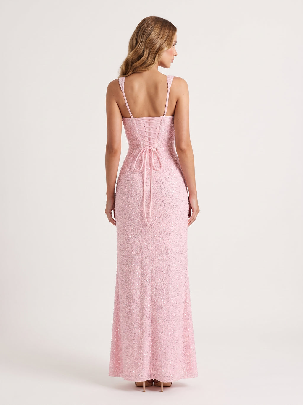 Vestido Carlota largo bordado rosa – espalda