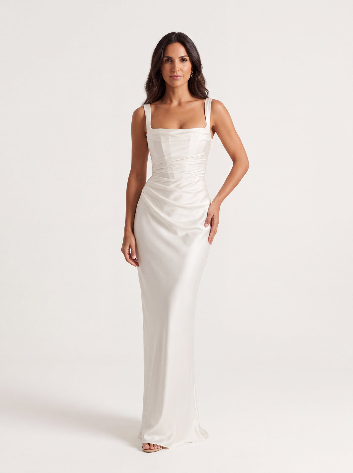 Carlota™ - Vestido Largo de Satén Marfil