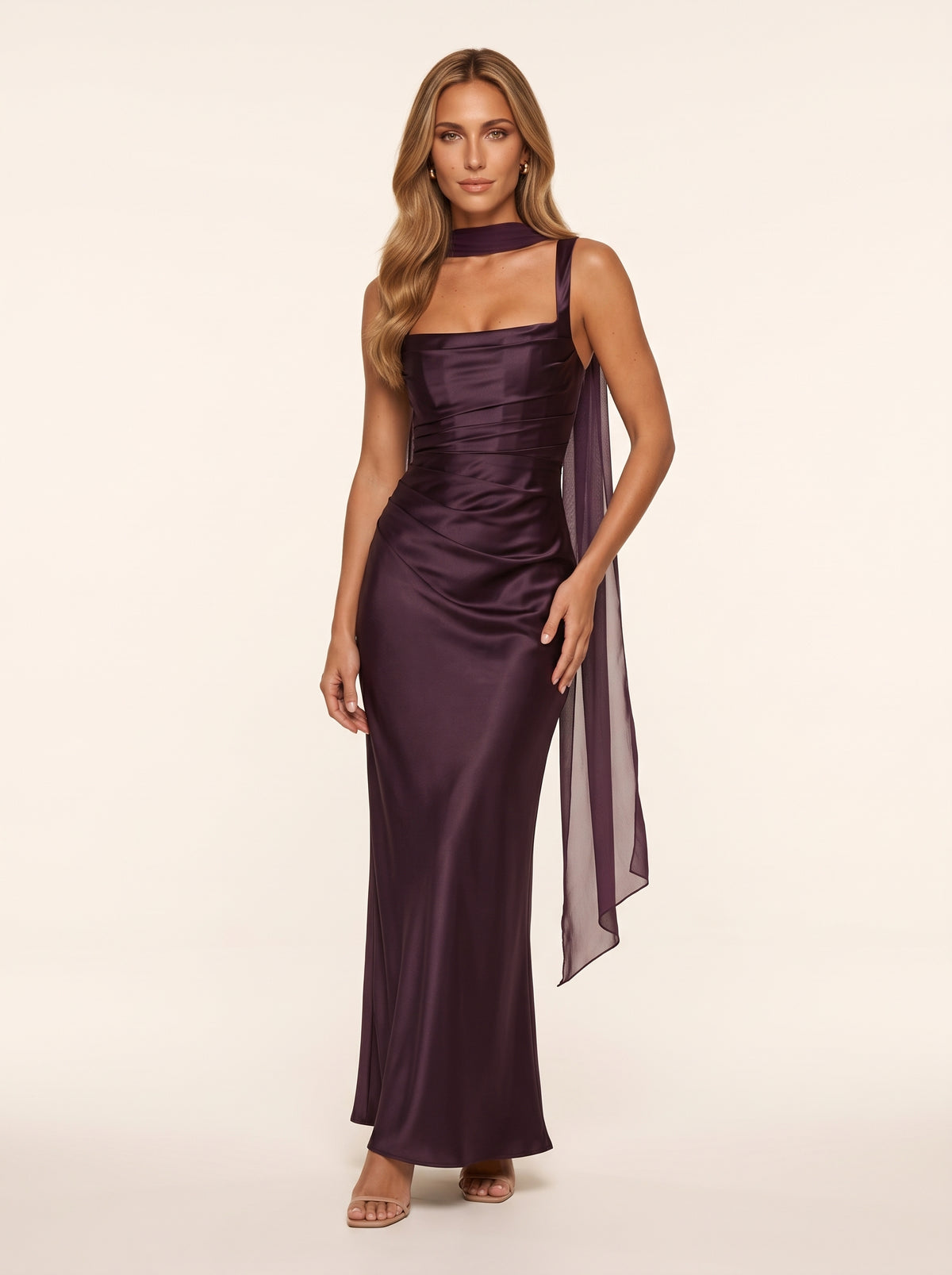 Carlota™ - Vestido Largo de Satén Morado