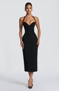 Vestido midi de cóctel negro de crepé - Celia™ Ana Ibiza