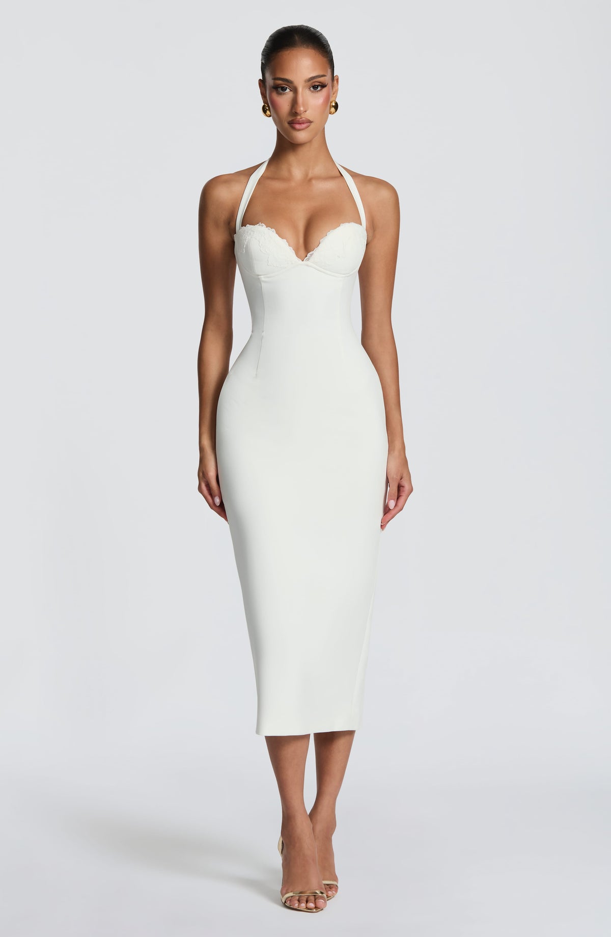 Vestido blanco midi de crepé para preboda o evento - Celia™ Ana Ibiza
