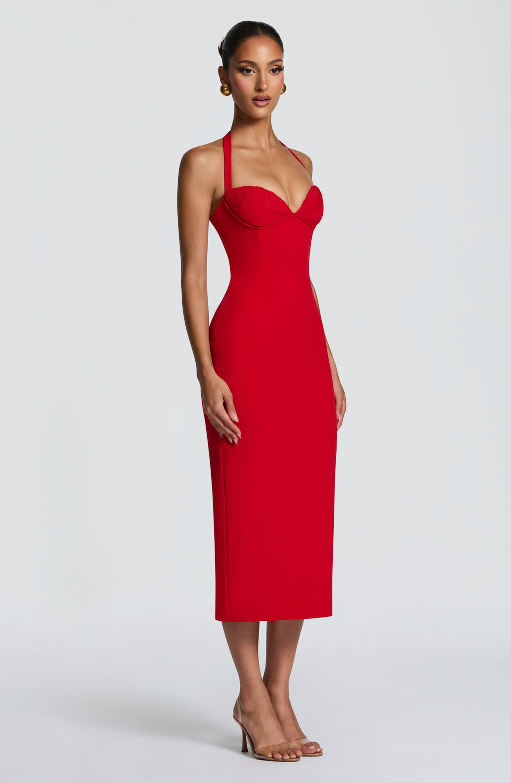 Celia™ rojo: vestido midi para una cena, foto 5