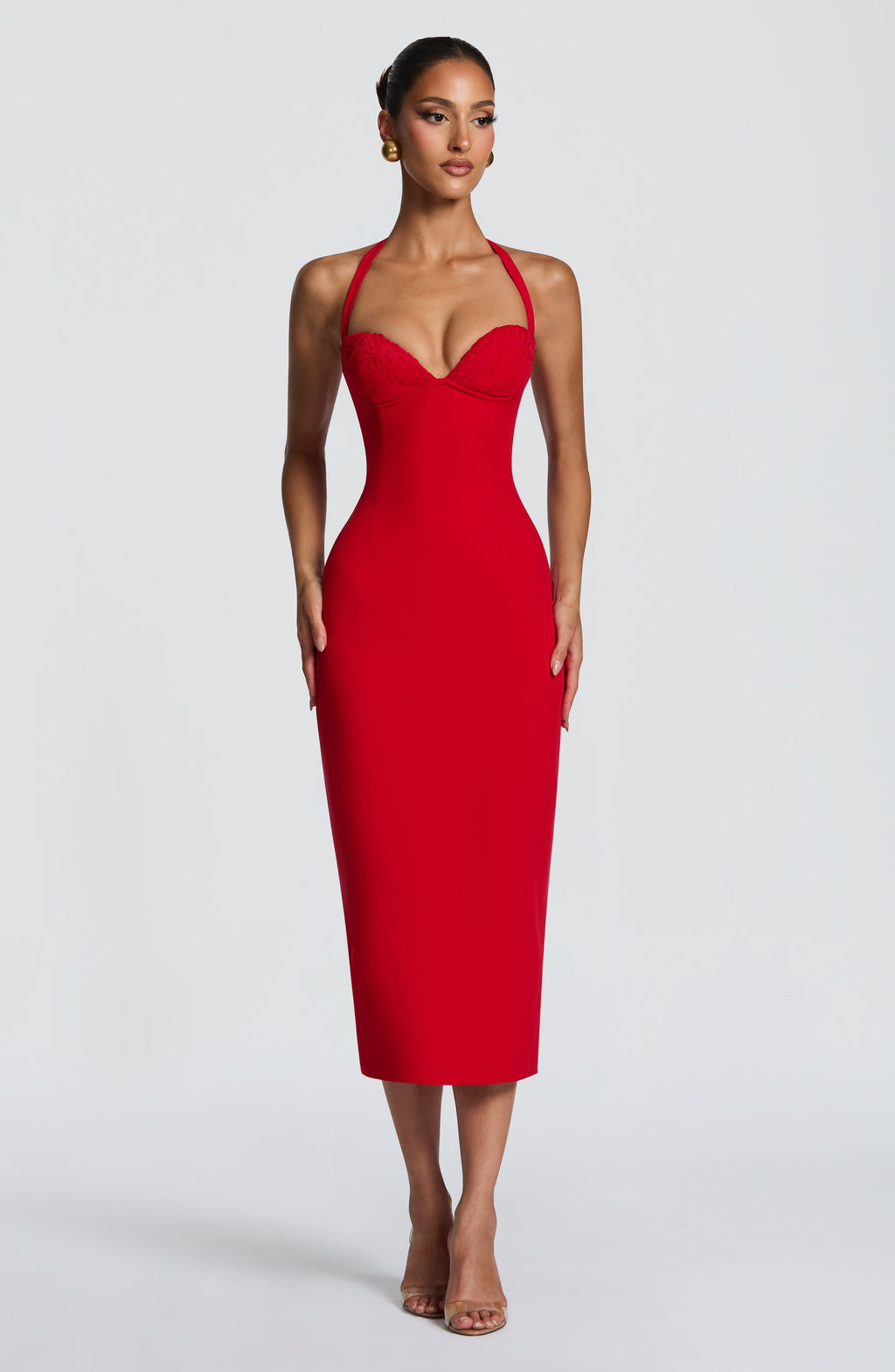 Vestido midi de cóctel rojo de crepé - Celia™ Ana Ibiza