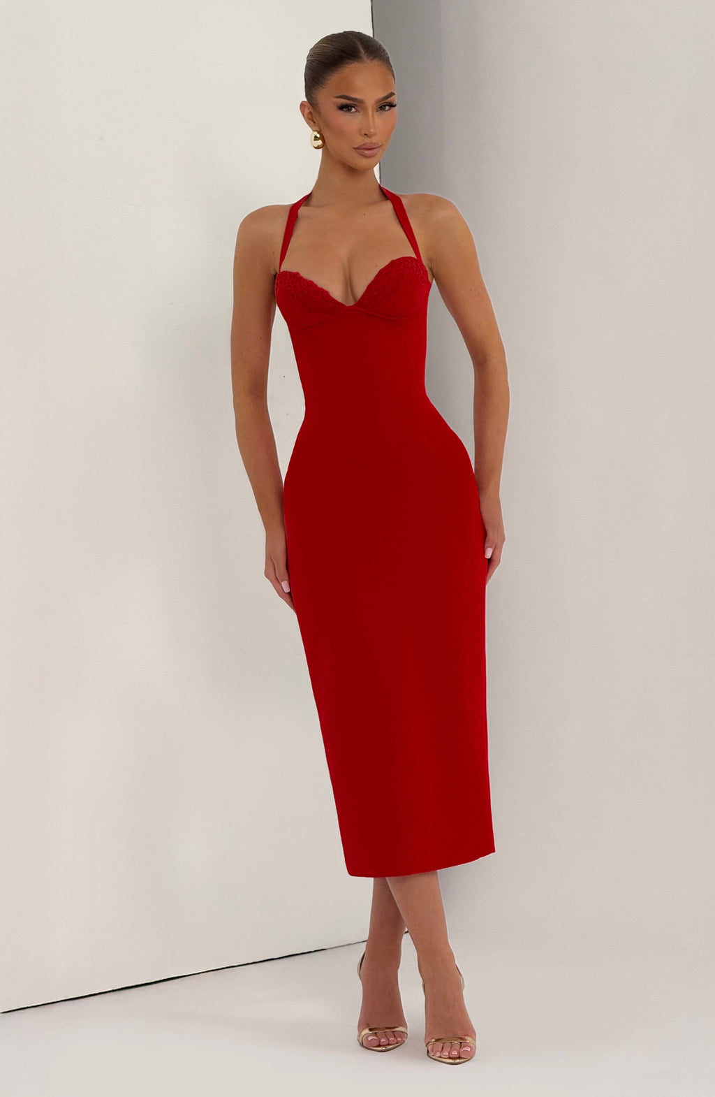 Vestido midi Celia™ rojo con cuello halter, foto 7