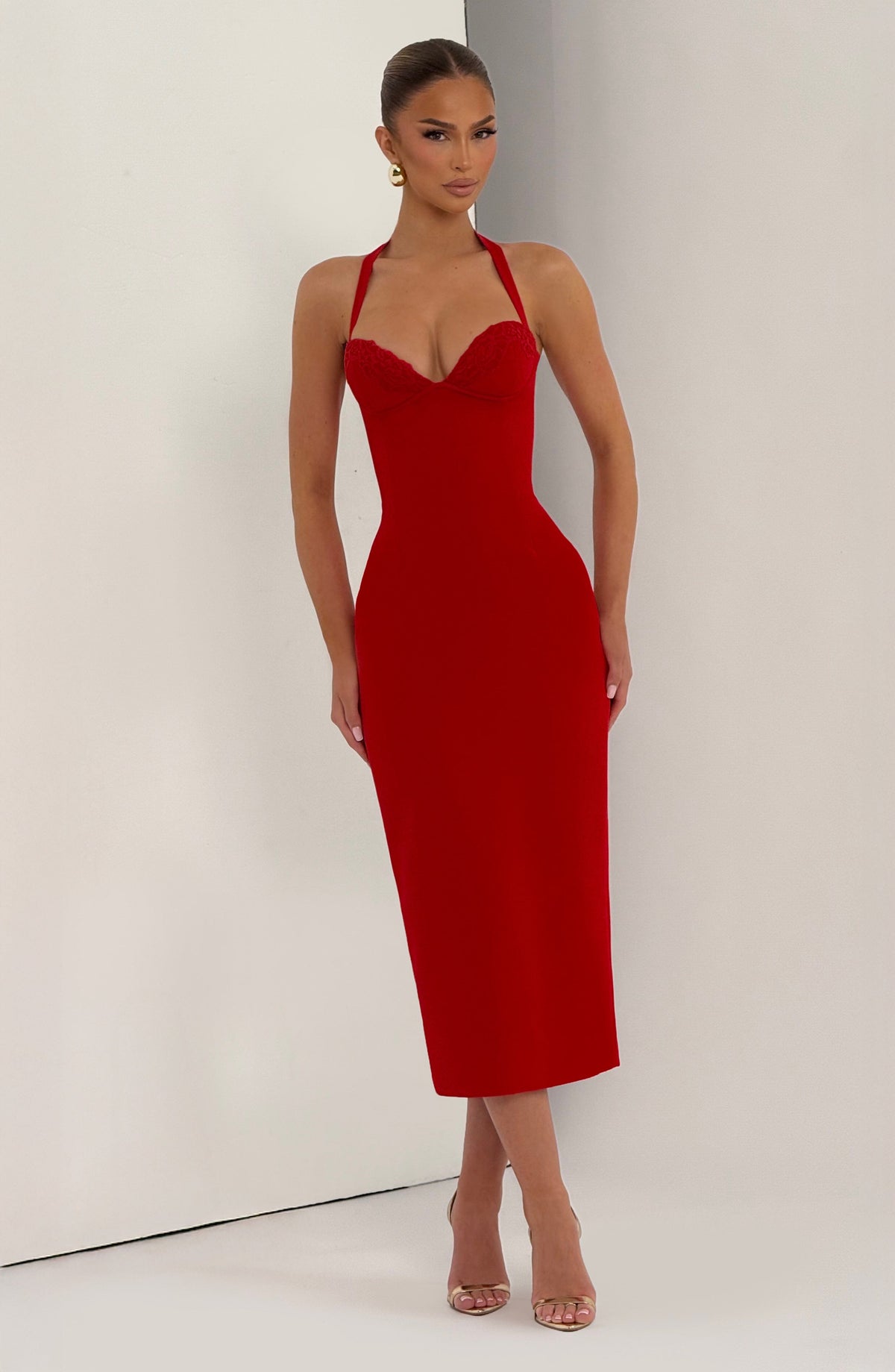 Vestido midi Celia™ rojo con cuello halter, foto 7