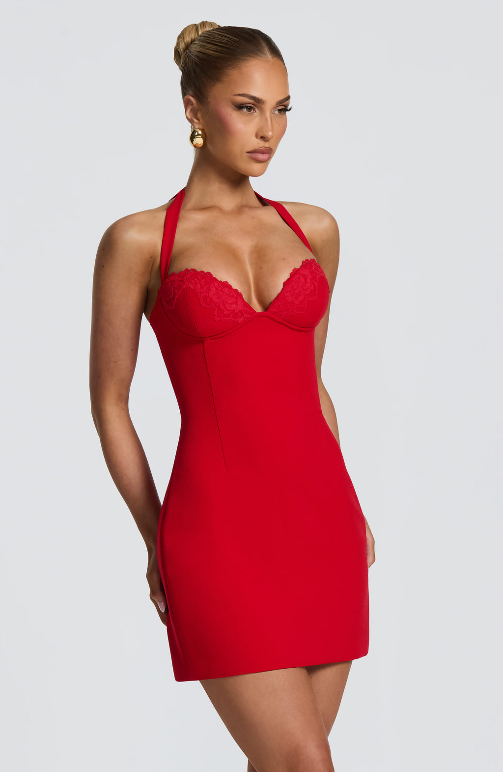 Vestido de evento Celia™ rojo con cuello halter, foto 4