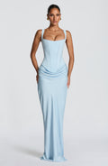 Vestido largo de invitada de boda azul bebé con corsé - Cornelia™ Ana Ibiza