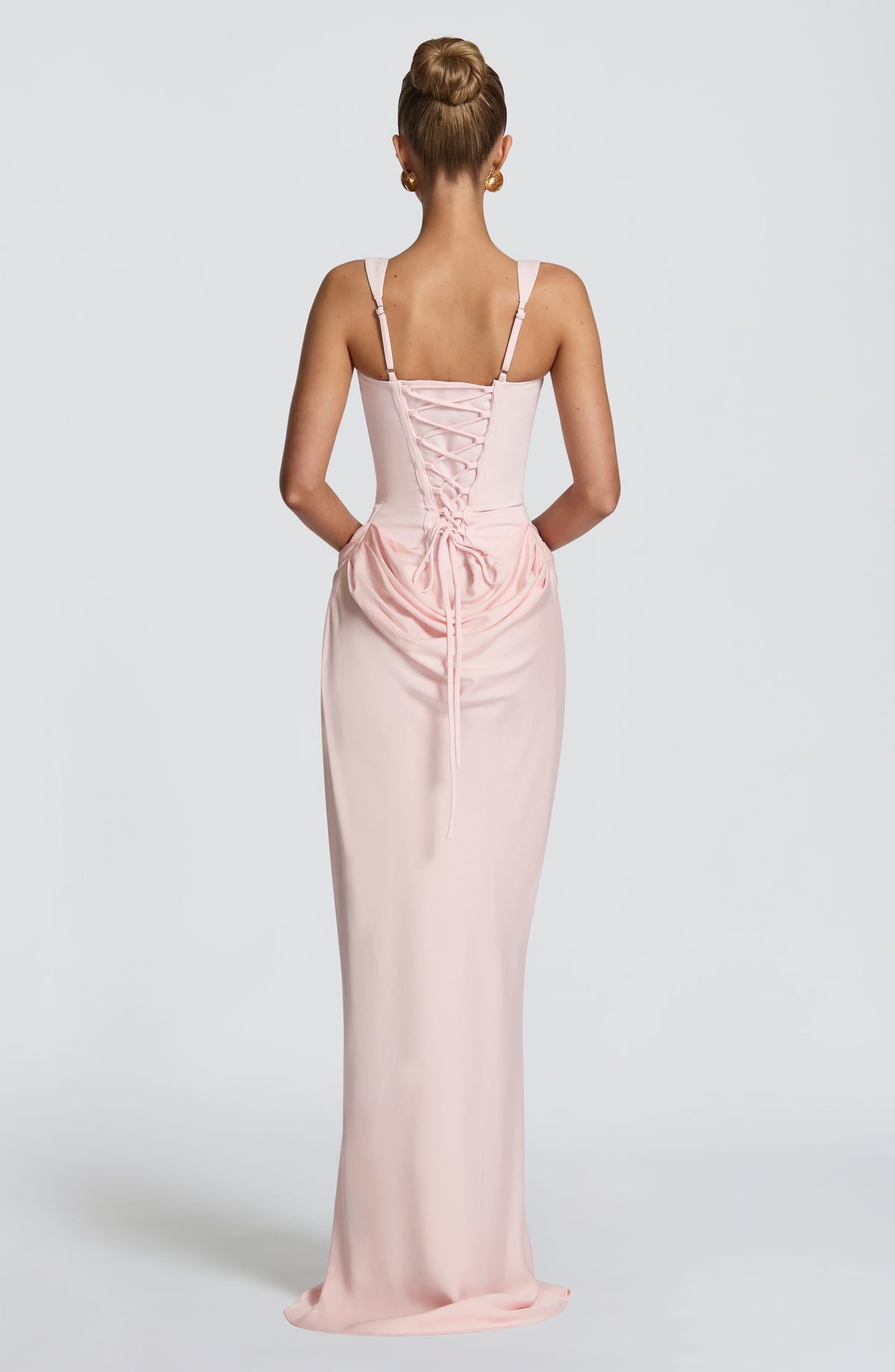 Cornelia™ en rosa, vestido largo con corsé, escote drapeado