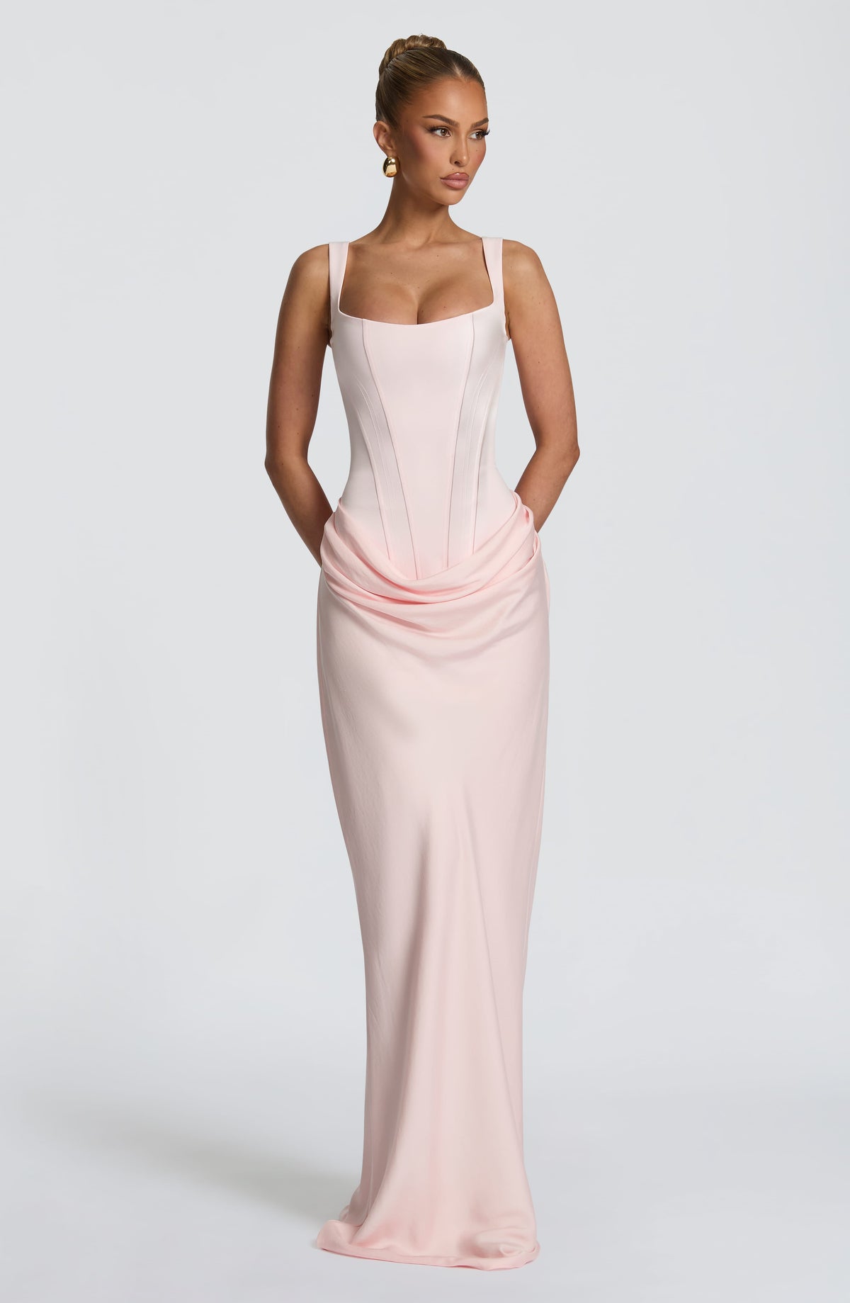 Vestido largo de invitada de boda rosa con corsé - Cornelia™ Ana Ibiza
