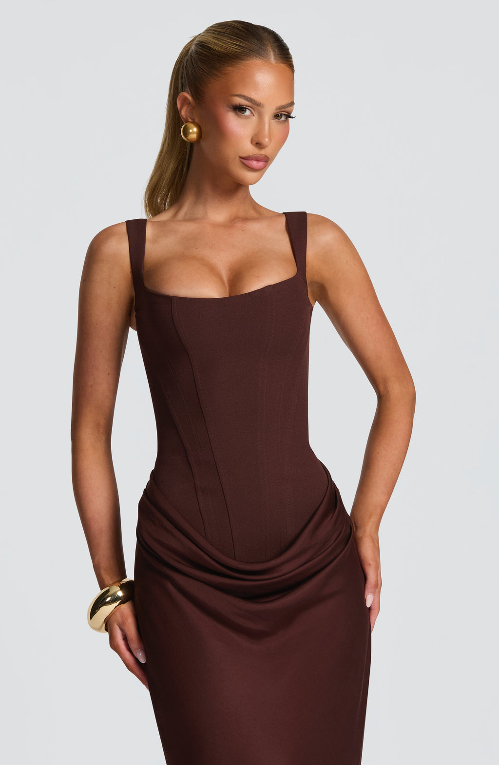 Vestido de evento Cornelia™ ciruela con escote drapeado, foto 4