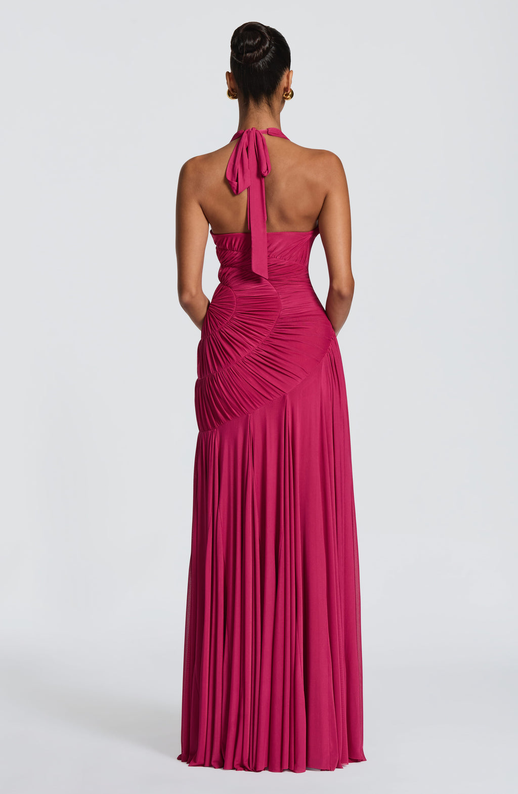 Carmen™ en frambuesa, vestido largo de punto, cuello halter