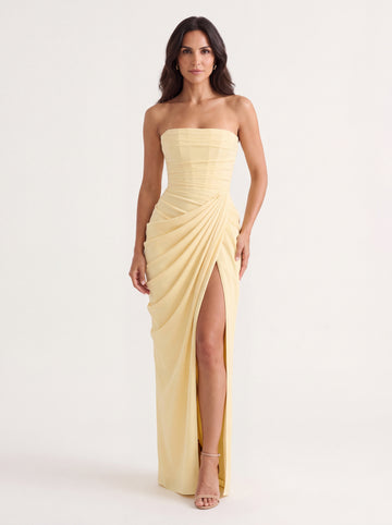 Cyra™ - Vestido Largo de Chifón Amarillo