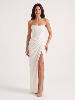 Cyra™ - Vestido Largo de Chifón Marfil