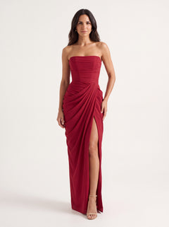 Cyra™ - Vestido Largo de Chifón Rojo