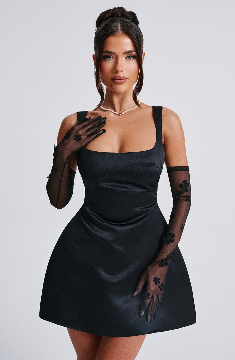 Flor™ - Guantes de Tul con Flores Negros