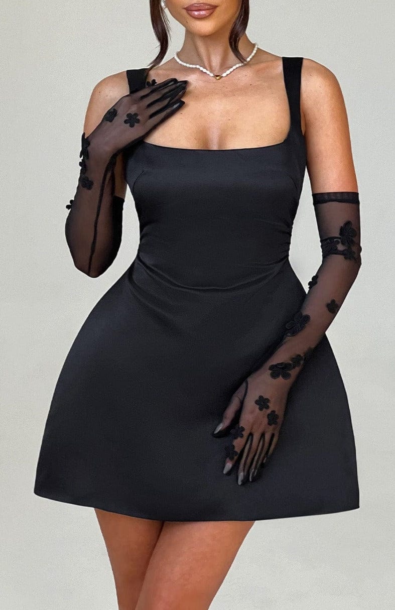 Flor™ - Guantes de Tul con Flores Negros