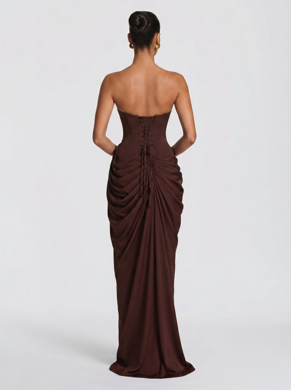 Vestido de evento Cyra™ marrón ciruela con palabra de honor, foto 4