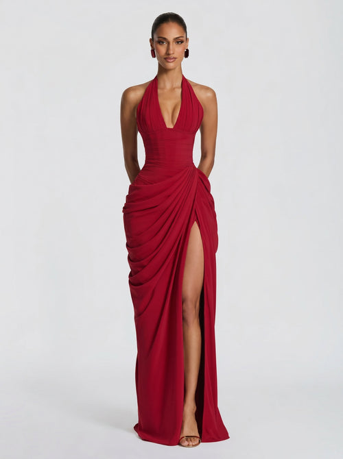Vestido largo de invitada de boda rojo de chifón - Anna™ Ana Ibiza