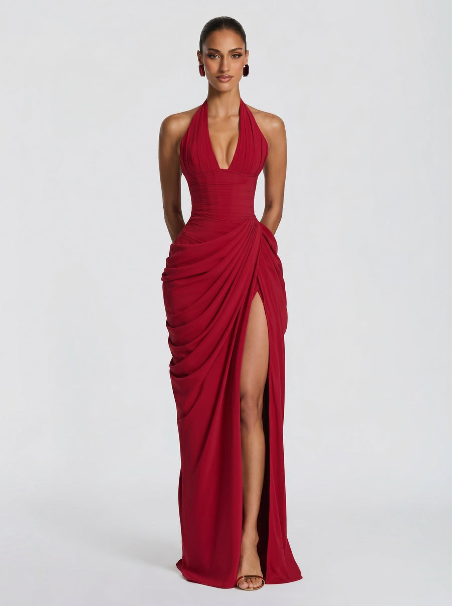 Anna™ - Vestido Largo de Chifón Rojo