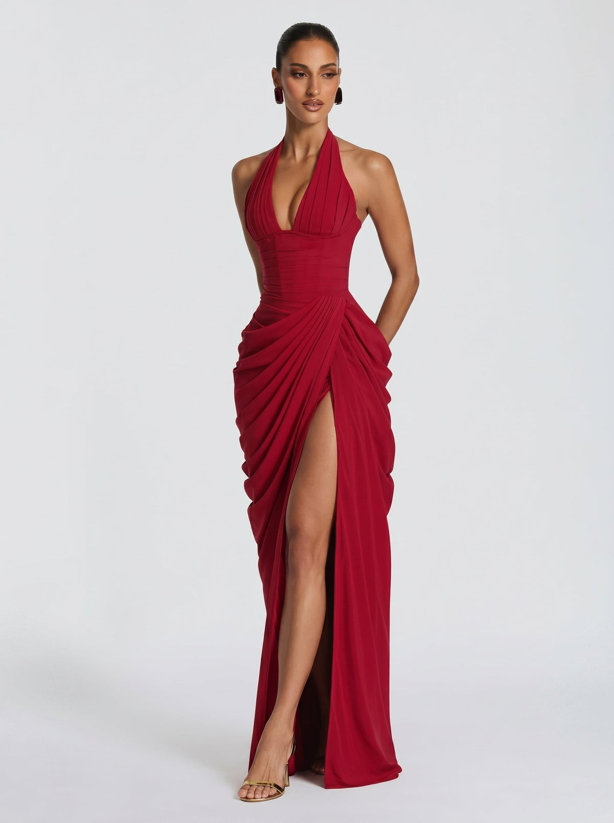 Vestido de evento Anna™ rojo con cuello halter, foto 4