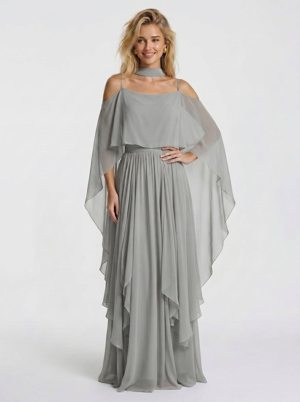 Conjunto de chifón bardot gris para invitada - Iria™ Ana Ibiza