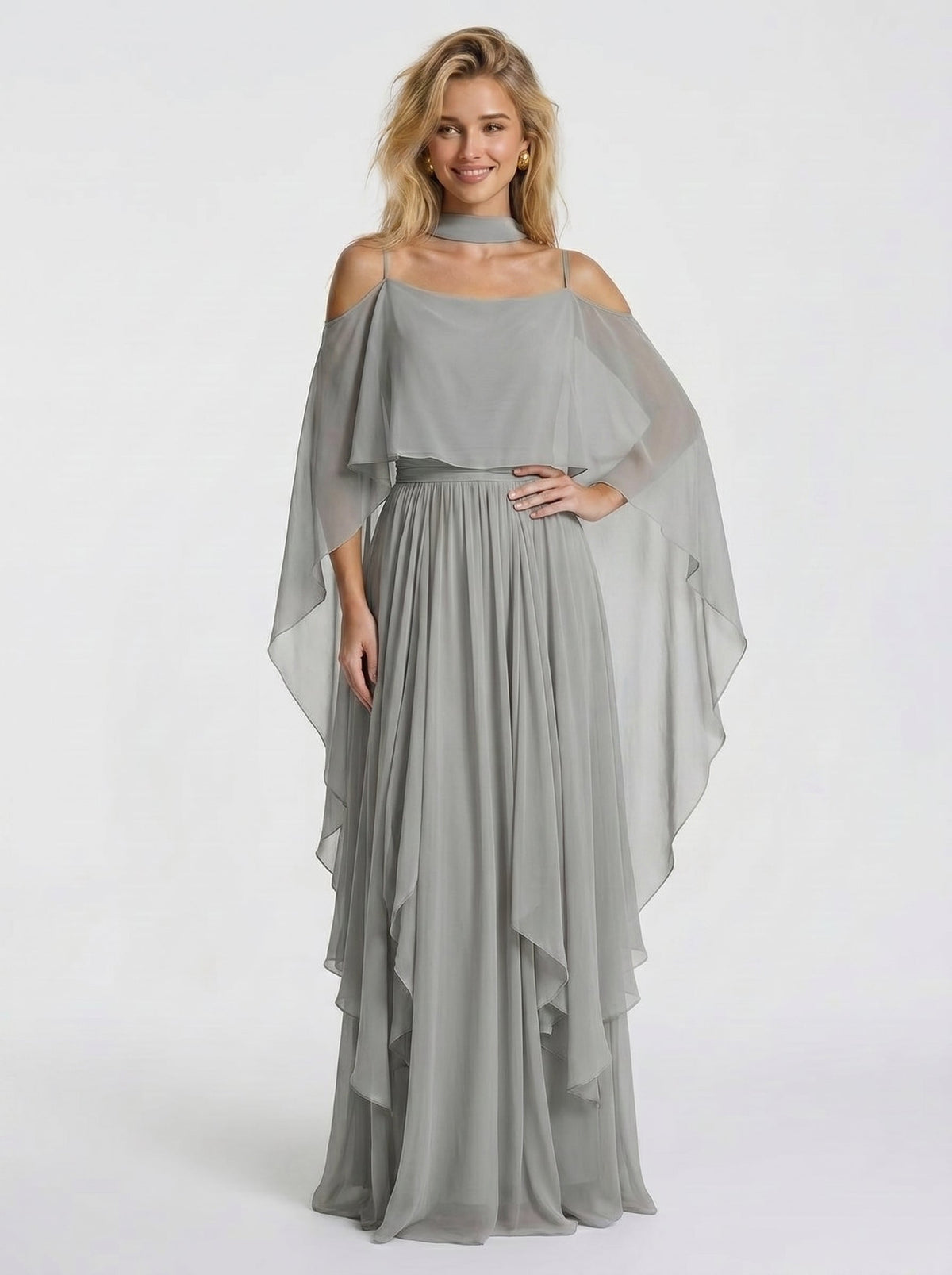 Conjunto de chifón bardot gris para invitada - Iria™ Ana Ibiza