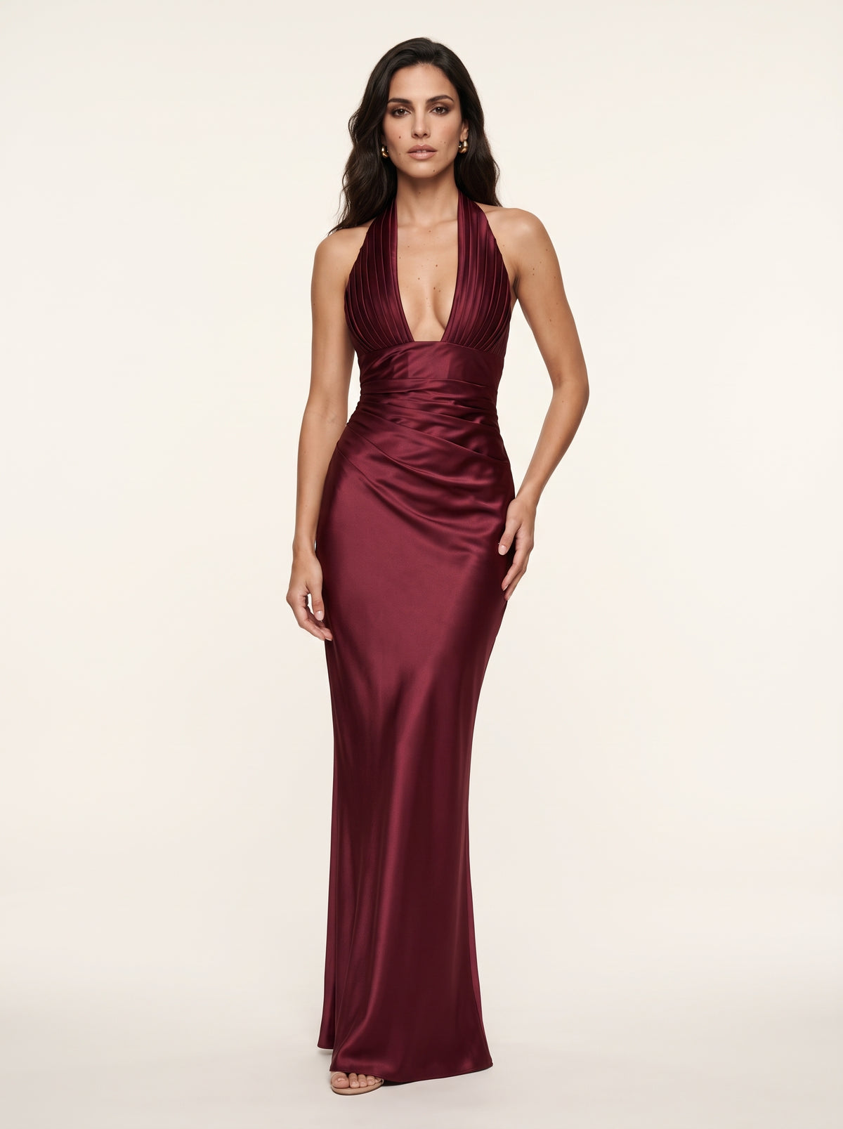 Elena™ - Vestido Largo de Satén Cereza
