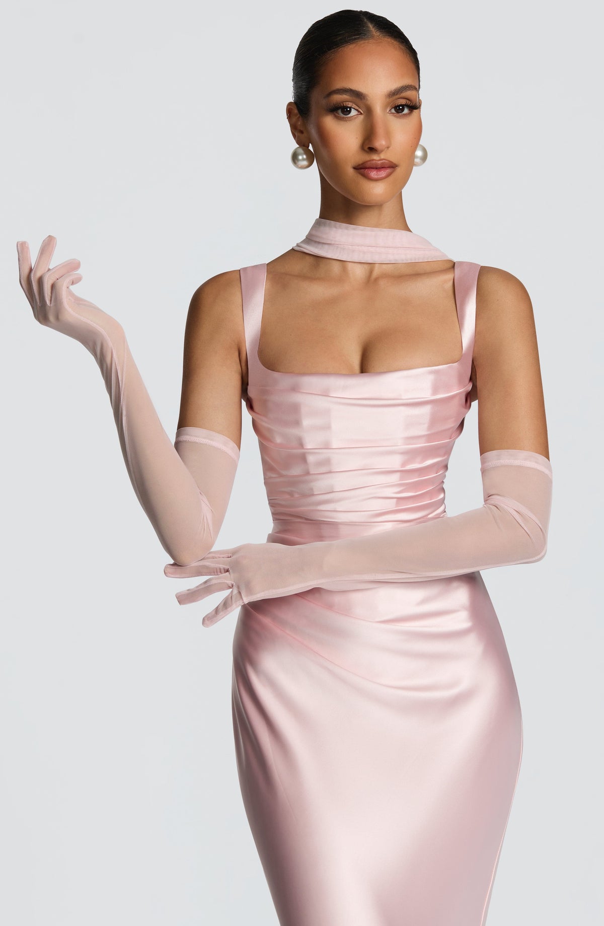 Bianca™ - Guantes de Tul Rosa Empolvado