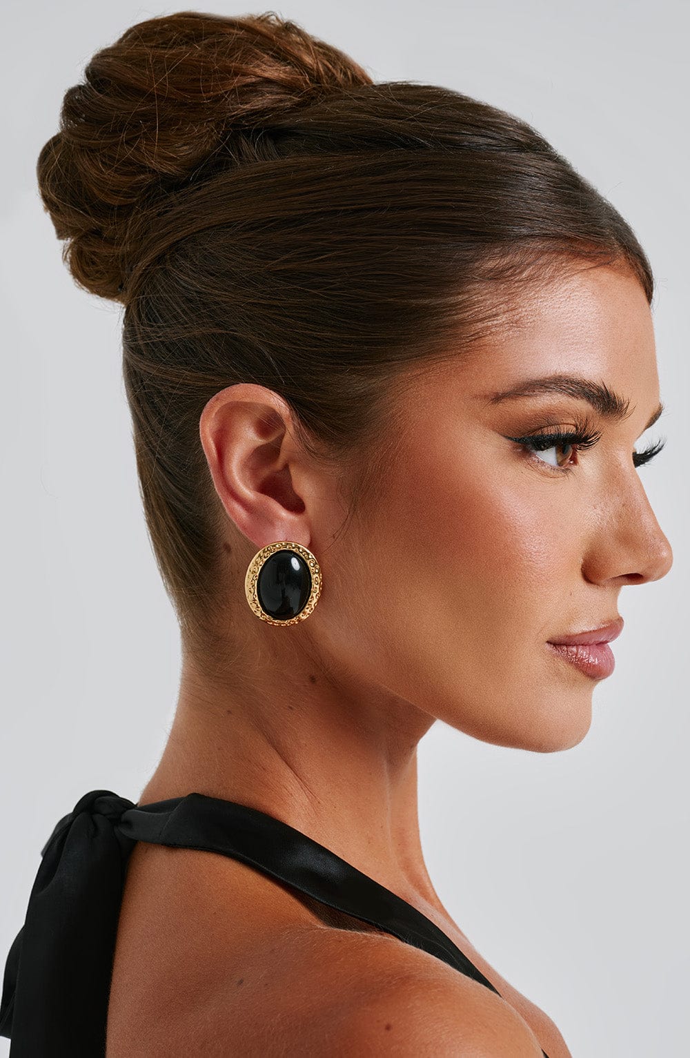 Eloísa™ - Pendientes Ovalados Negro y Dorado
