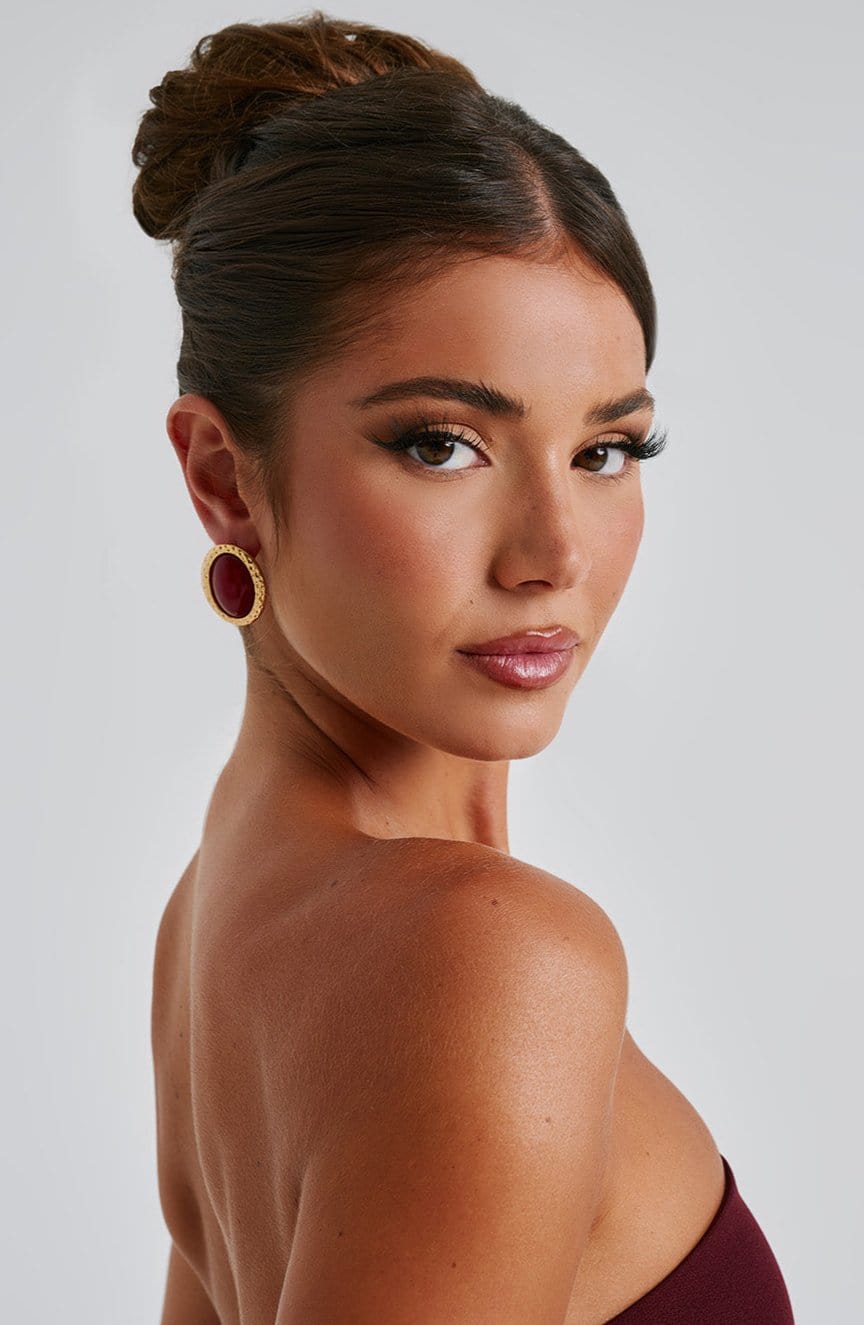 Eloísa™ - Pendientes Ovalados Rojo y Dorado