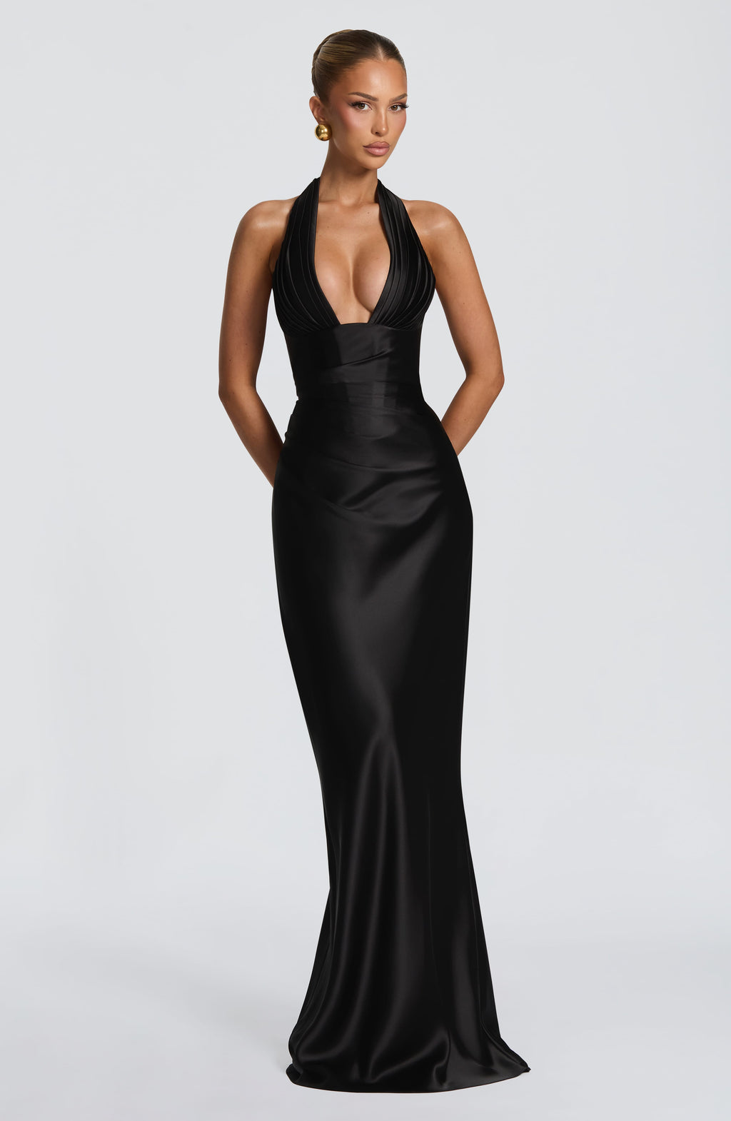 Vestido de graduación largo negro de satén - Elena™ Ana Ibiza